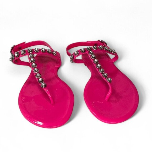 Stuart Weitzman Goldie Pearl Crystal Jelly Thong Sandal - Pink Sz US 8, EU 38.5 - Picture 2 of 15